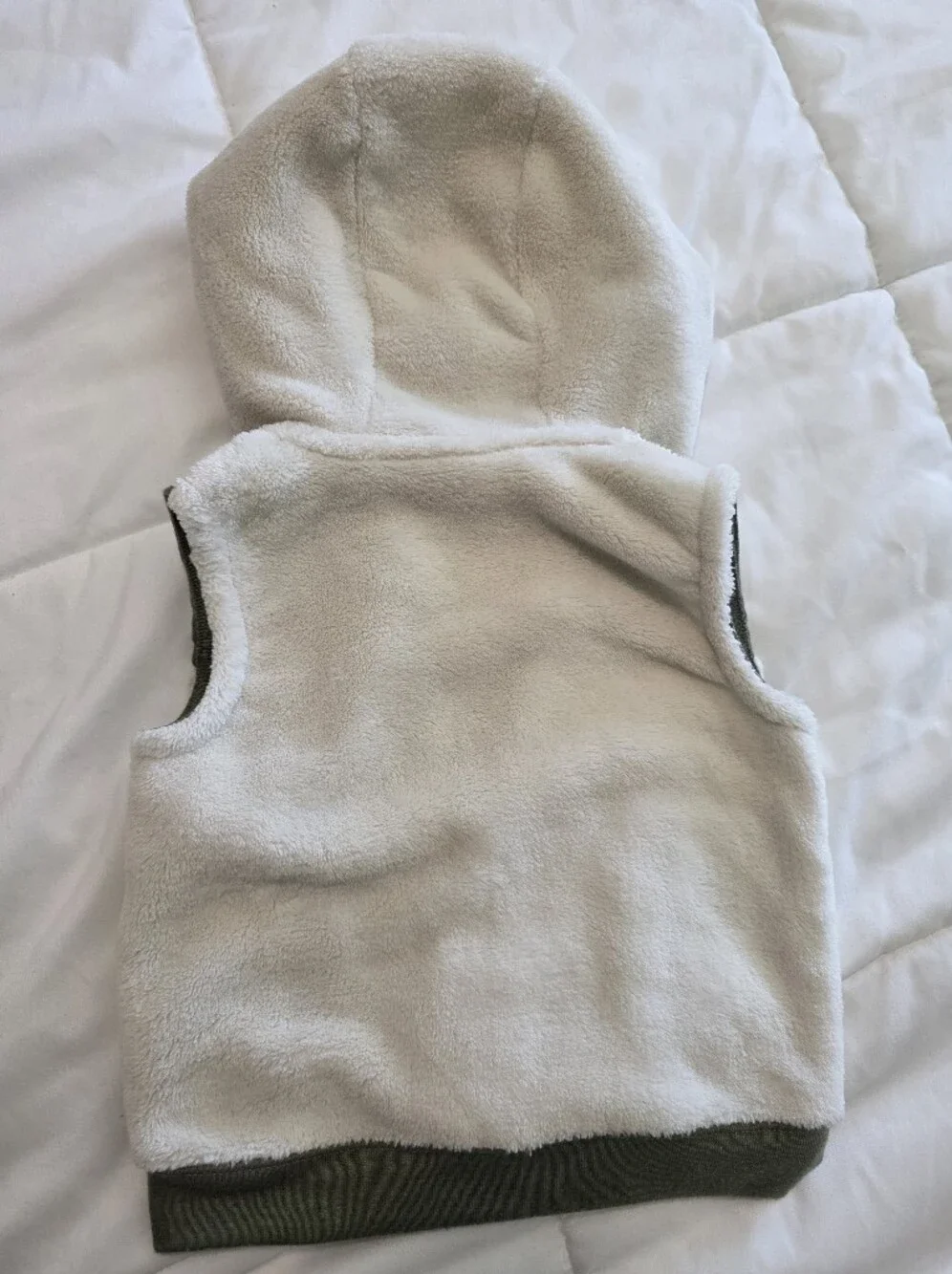 Olive Green and Cream Plush-Lined Baby Boys Fleece Vest